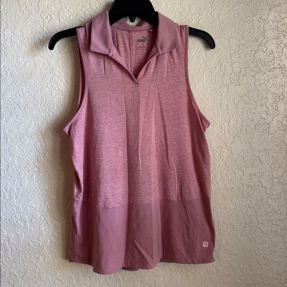 Puma Dusty Pink Two-Tone Athletic Polo Shirt Size M Golf Tennis Performance Top